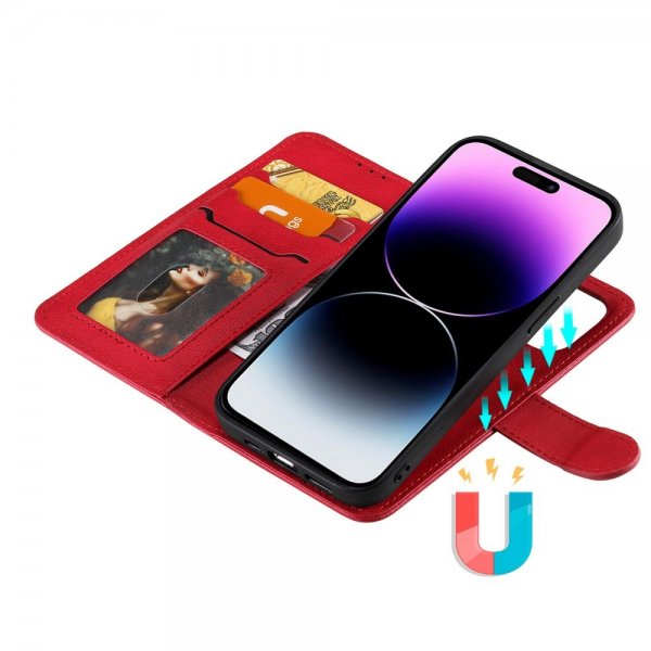 iPhone 14 Pro Max Cover med Aftageligt Cover KT Leather Series-3 Rød