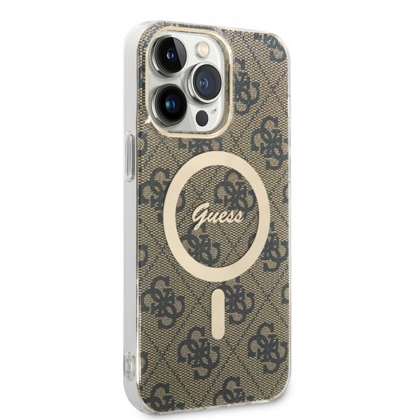 Guess iPhone 14 Pro Max Cover 4G Pattern MagSafe Brun