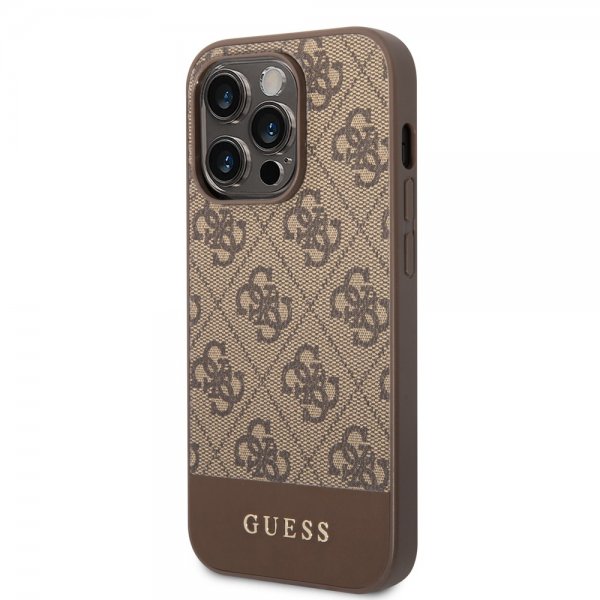 Guess iPhone 14 Pro Max Cover Bottom Stripe Metal Logo Brun