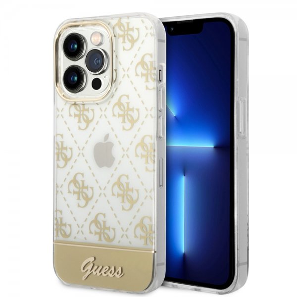 Guess iPhone 14 Pro Max Cover Bottom Stripe Script Logo Guld