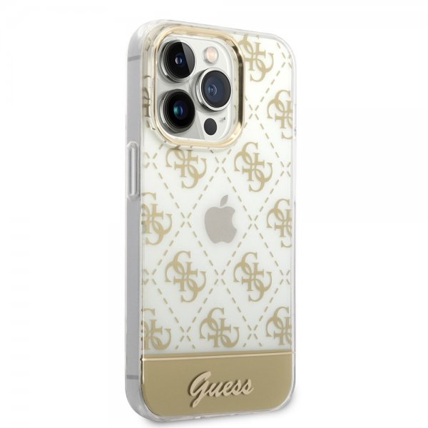 Guess iPhone 14 Pro Max Cover Bottom Stripe Script Logo Guld