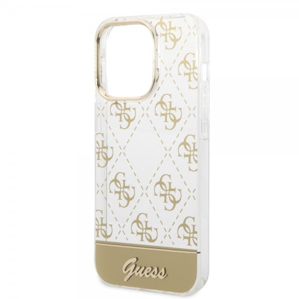 Guess iPhone 14 Pro Max Cover Bottom Stripe Script Logo Guld