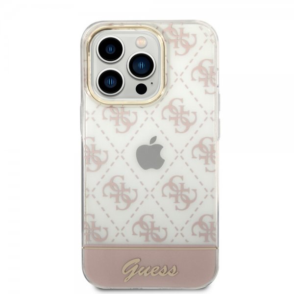 Guess iPhone 14 Pro Max Cover Bottom Stripe Script Logo Rosa