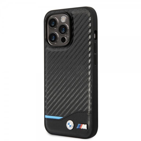BMW iPhone 14 Pro Max Cover Carbon Effect Printed Logo Sort