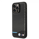 BMW iPhone 14 Pro Max Cover Carbon Effect Printed Logo Sort