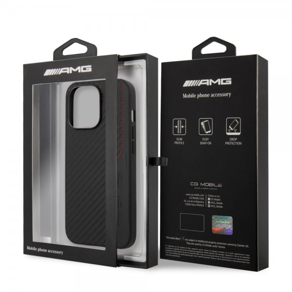 AMG iPhone 14 Pro Max Cover Carbon Effect Stamped Logo Sort
