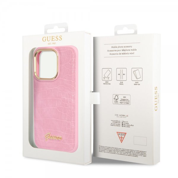 Guess iPhone 14 Pro Max Cover Croco Rosa