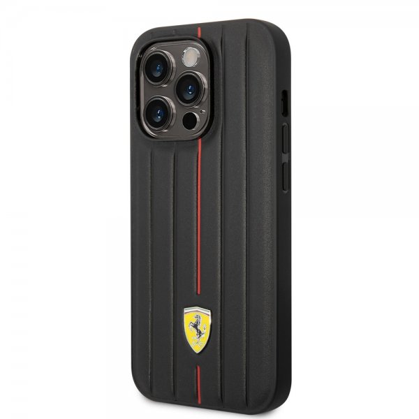 Ferrari iPhone 14 Pro Max Cover Prægede Striber Rød