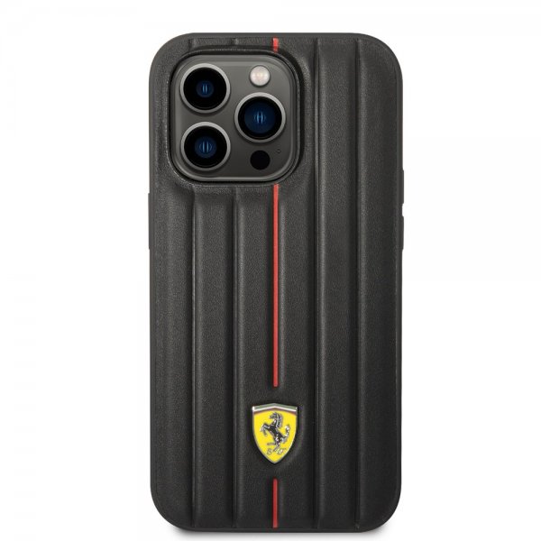 Ferrari iPhone 14 Pro Max Cover Prægede Striber Rød