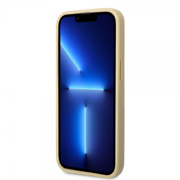 Guess iPhone 14 Pro Max Cover Glitter Flakes Metal Logo Guld