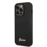Guess iPhone 14 Pro Max Cover Glitter Flakes Metal Logo Sort