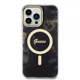 Guess iPhone 14 Pro Max Cover Golden Marble MagSafe Sort