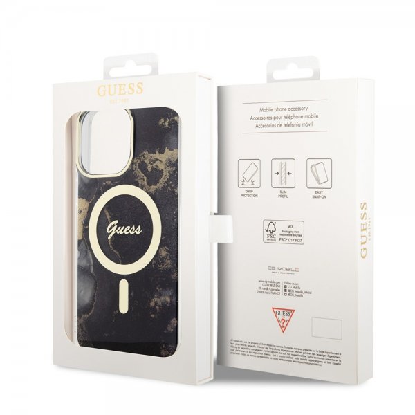 Guess iPhone 14 Pro Max Cover Golden Marble MagSafe Sort