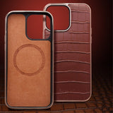 Qialino iPhone 14 Pro Max Cover Krokodillemønster MagSafe Brun