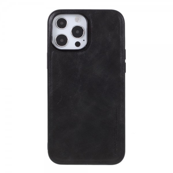 X-Level iPhone 14 Pro Max Cover Lædertekstur Sort