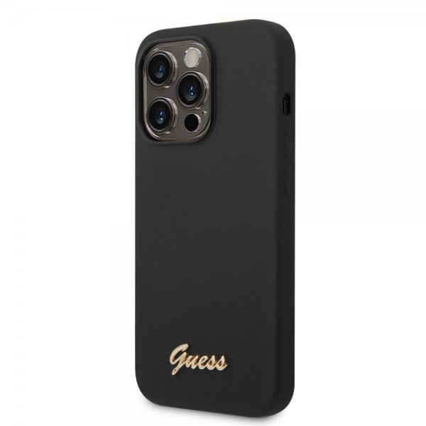 Guess iPhone 14 Pro Max Cover Liquid Silicone Metal Logo Sort