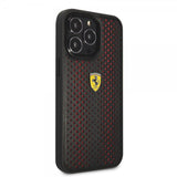 Ferrari iPhone 14 Pro Max Cover Logo Perforeret Sort Rød