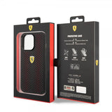 Ferrari iPhone 14 Pro Max Cover Logo Perforeret Sort Rød
