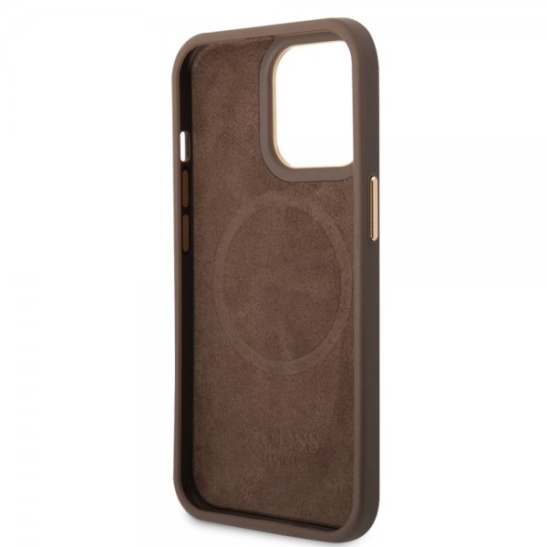 Guess iPhone 14 Pro Max Cover Metal Plate Logo MagSafe Brun