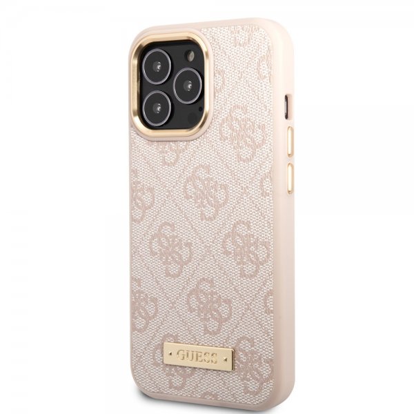 Guess iPhone 14 Pro Max Cover Metal Plate Logo MagSafe Pink