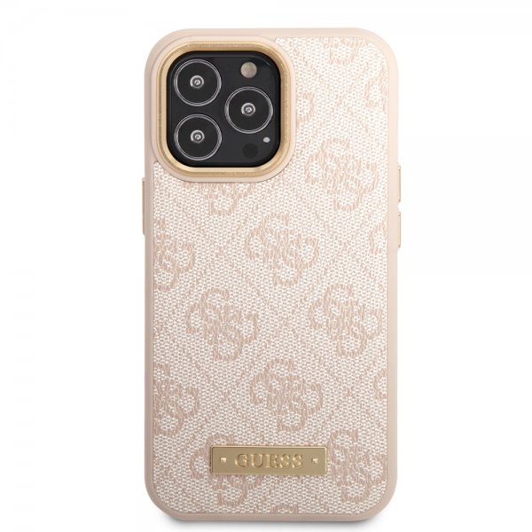 Guess iPhone 14 Pro Max Cover Metal Plate Logo MagSafe Pink