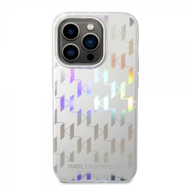 Karl Lagerfeld iPhone 14 Pro Max Cover Monogram Iridescent Silver