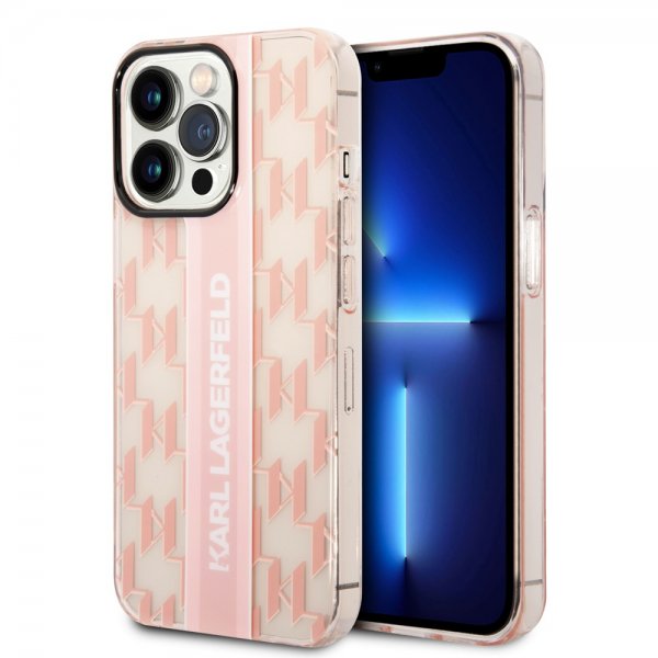Karl Lagerfeld iPhone 14 Pro Max Cover Monogram Vertical Stripe Pink