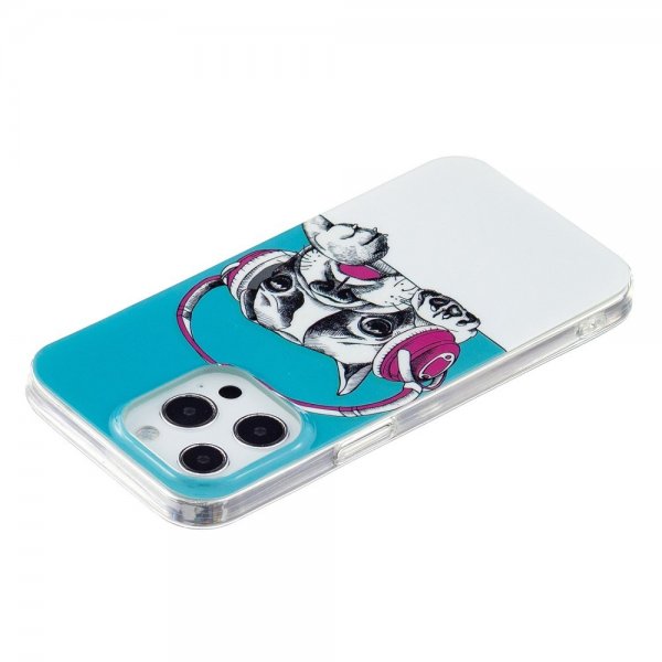 iPhone 14 Pro Max Cover Motiv Hund med Høretelefoner