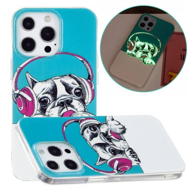 iPhone 14 Pro Max Cover Motiv Hund med Høretelefoner