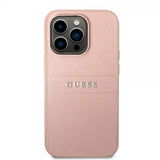 Guess iPhone 14 Pro Max Cover Saffiano Metal Logo Stripes Rosa