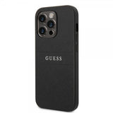 Guess iPhone 14 Pro Max Cover Saffiano Metal Logo Stripes Sort
