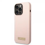 Guess iPhone 14 Pro Max Cover Silikone Metalplade MagSafe Rosa