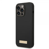 Guess iPhone 14 Pro Max Cover Silikone Metalplade MagSafe Sort