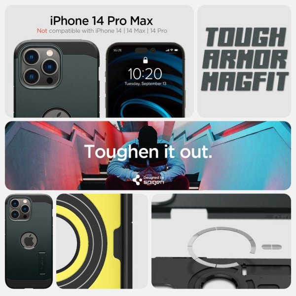 Spigen iPhone 14 Pro Max Cover Tough Armor MagFit Abyss Green