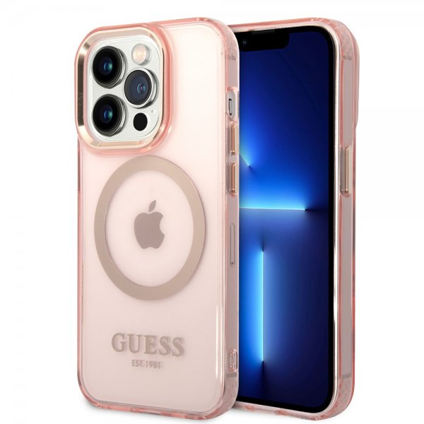 Guess iPhone 14 Pro Max Cover Translucent MagSafe Rosa