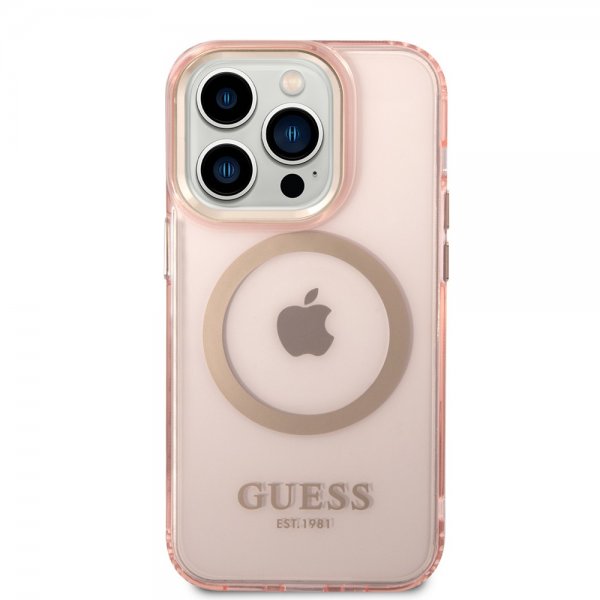 Guess iPhone 14 Pro Max Cover Translucent MagSafe Rosa