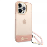 Guess iPhone 14 Pro Max Cover Translucent med strop Rosa