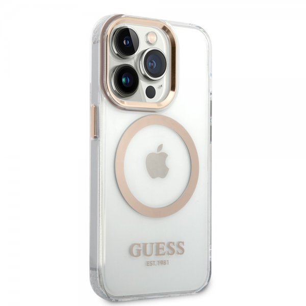Guess iPhone 14 Pro Max Cover Transparent MagSafe Guld Transparent