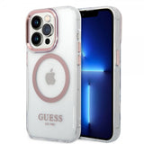 Guess iPhone 14 Pro Max Cover Transparent MagSafe Rosa Transparent