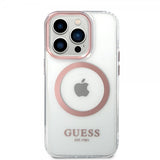 Guess iPhone 14 Pro Max Cover Transparent MagSafe Rosa Transparent