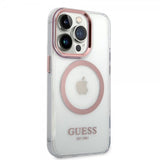Guess iPhone 14 Pro Max Cover Transparent MagSafe Rosa Transparent