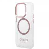 Guess iPhone 14 Pro Max Cover Transparent MagSafe Rosa Transparent