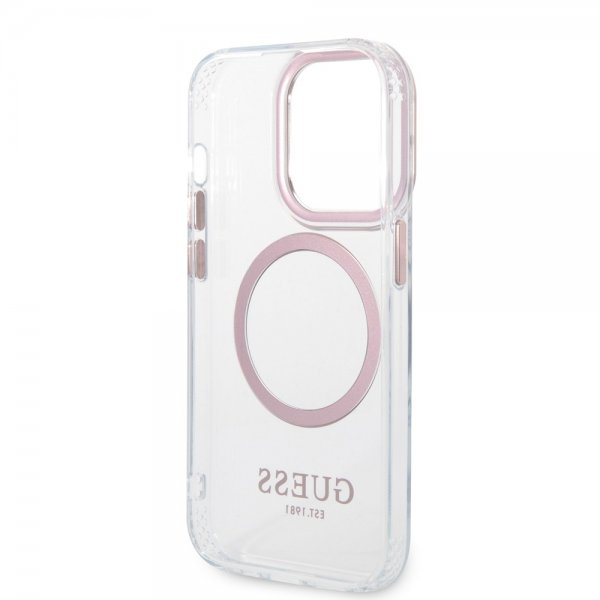 Guess iPhone 14 Pro Max Cover Transparent MagSafe Rosa Transparent