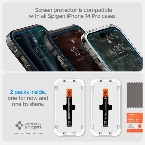 Spigen iPhone 14 Pro Max Skærmbeskyttelse GLAS.tR EZ Fit 2-pak