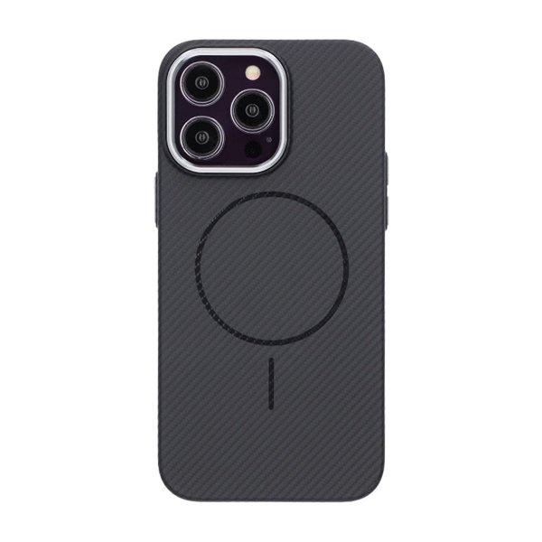 iPhone 14 Pro Cover Kulfibermønster MagSafe Sort