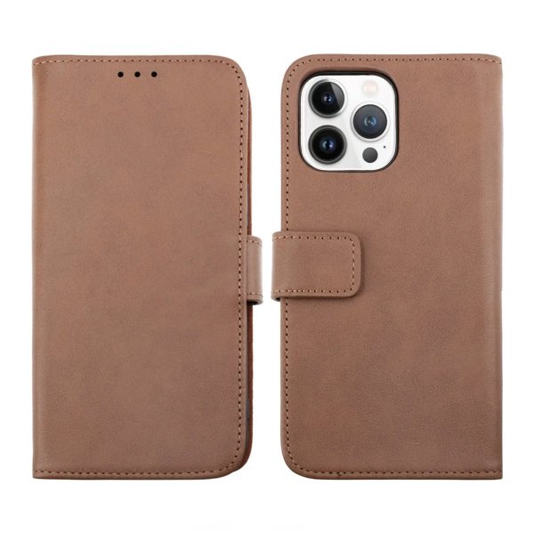 Rvelon iPhone 14 Pro Cover Ægte læder Kortlomme Brun