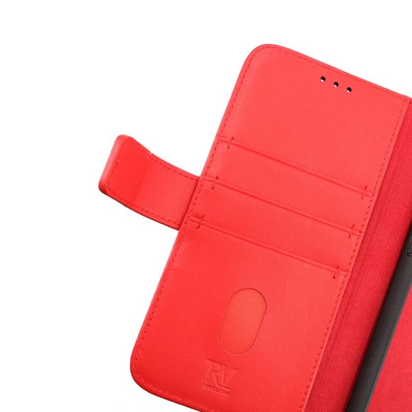 Rvelon iPhone 14 Pro Etui Ægte læder Kortplads Rød