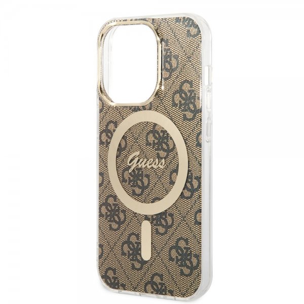 Guess iPhone 14 Pro Cover 4G Pattern MagSafe Brun