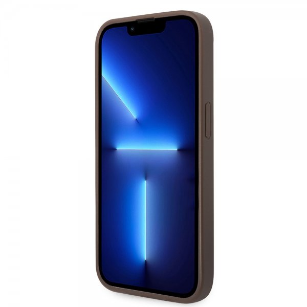 Guess iPhone 14 Pro Cover Bottom Stripe Metal Logo Brun