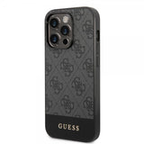 Guess iPhone 14 Pro Cover Bottom Stripe Metal Logo Grå
